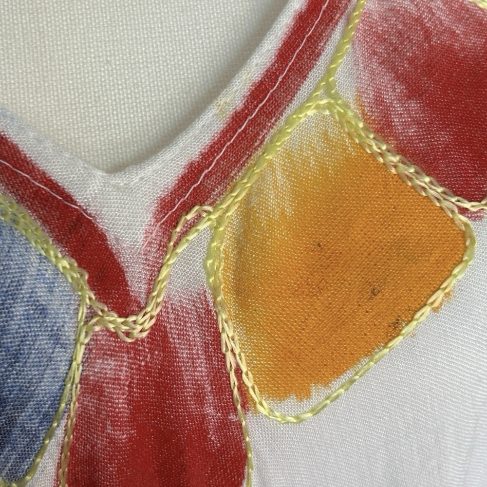 White Floral Dress Cover Up OS Tropical Resortwear Hand Painted Embroidered NWT - Picture 10 of 11
